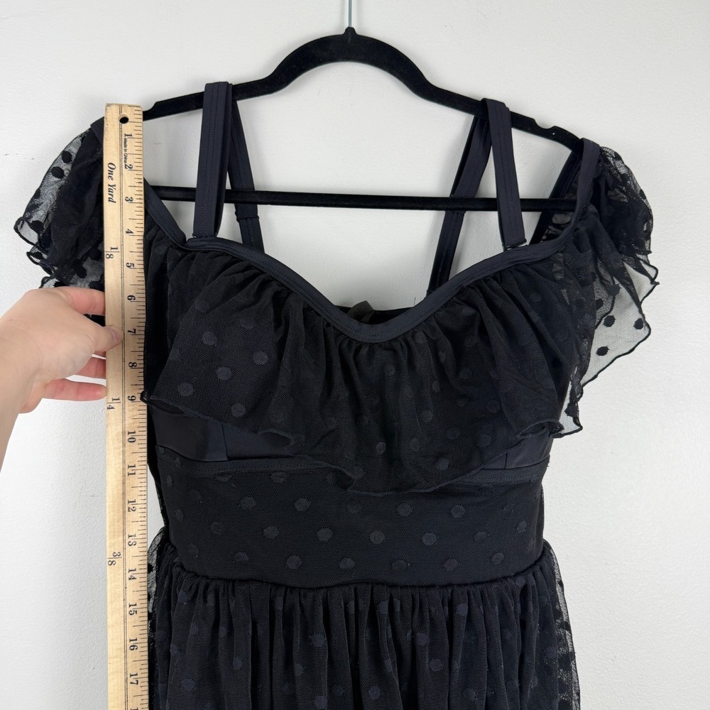 Torrid Swimsuit Women's L (0) Black Polka Dot Mesh Sleeveless Ruffled One Piece - Picture 10 of 13